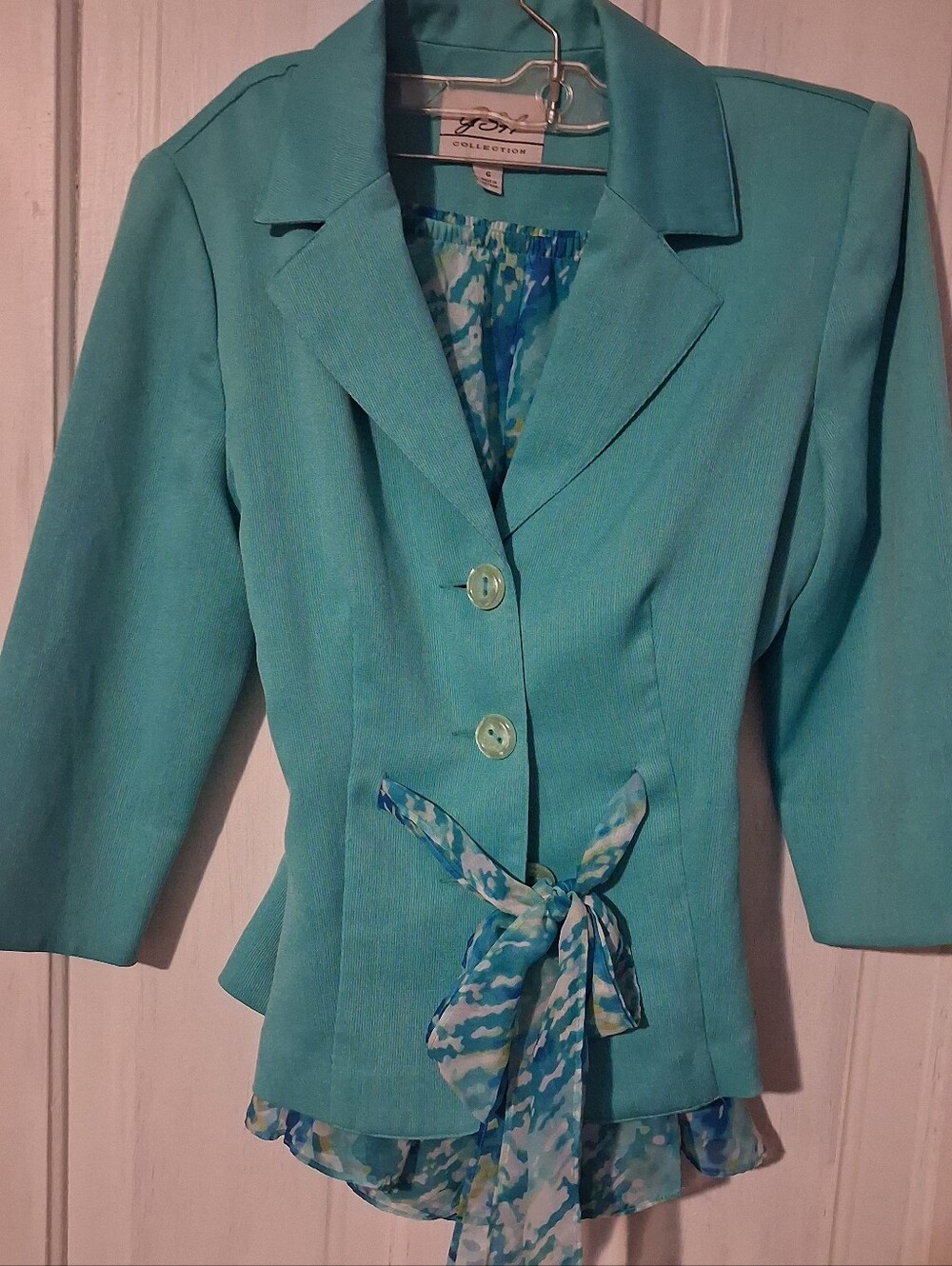 GSA Collection 2 Pc Women's Teal Tailored Jacket with Tie-Waist And Skirt Size 6
